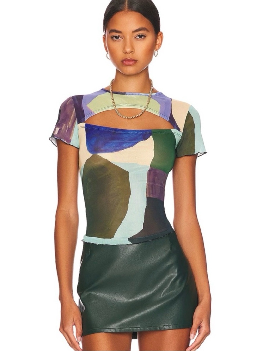 Miaou Paloma Elsesser abstract paint corset top short sleeve XS
